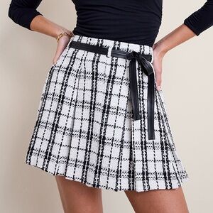 Francesca's Collections Black and White Plaid A-Line Skirt with Waist Tie NWT